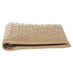 Pre Owned Bottega Veneta Beige Intrecciato Leather Bifold Wallet