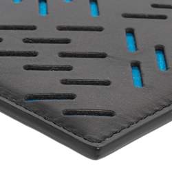 Bottega Veneta Black/Blue Laser Cut Leather Card Holder