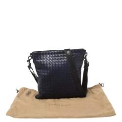 Pre Owned Bottega Veneta Blue Intrecciato Leather Messenger Bag