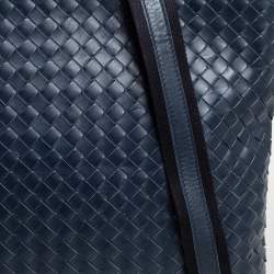 Pre Owned Bottega Veneta Blue Intrecciato Leather Messenger Bag