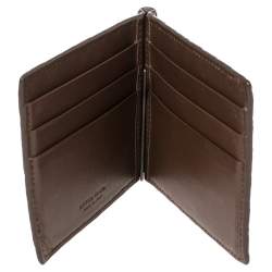 Pre Owned Bottega Veneta Brown Intrecciato Leather Money Clip Bifold Wallet