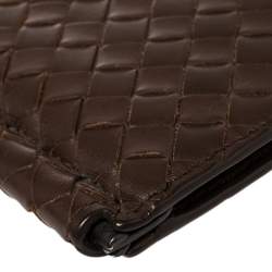 Pre Owned Bottega Veneta Brown Intrecciato Leather Money Clip Bifold Wallet
