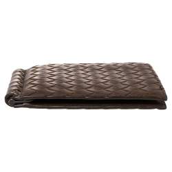 Pre Owned Bottega Veneta Brown Intrecciato Leather Money Clip Bifold Wallet