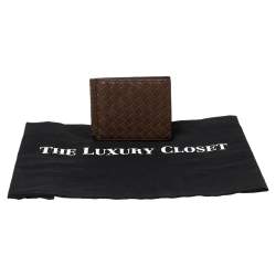 Pre Owned Bottega Veneta Brown Intrecciato Leather Money Clip Bifold Wallet