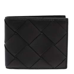 Pre Owned Bottega Venetta Black Maxi Intrecciato Leather Bifold Wallet