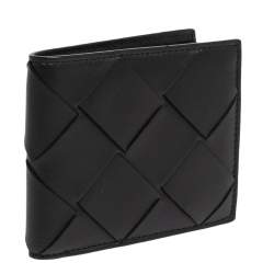 Pre Owned Bottega Venetta Black Maxi Intrecciato Leather Bifold Wallet