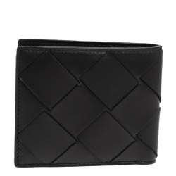 Pre Owned Bottega Venetta Black Maxi Intrecciato Leather Bifold Wallet