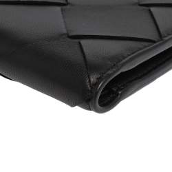 Pre Owned Bottega Venetta Black Maxi Intrecciato Leather Bifold Wallet
