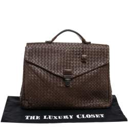 Pre Owned Bottega Veneta Brown Intrecciato Leather Briefcase