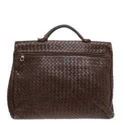 Pre Owned Bottega Veneta Brown Intrecciato Leather Briefcase