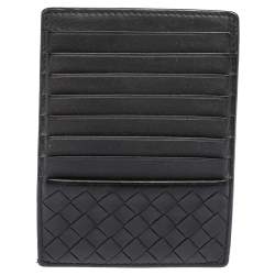 Pre Owned Bottega Veneta Black Intrecciato Leather Card Holder