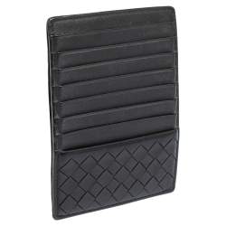 Pre Owned Bottega Veneta Black Intrecciato Leather Card Holder