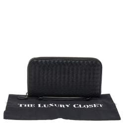 Pre Owned Bottega Veneta Black Intrecciato Leather Zip Around Wallet