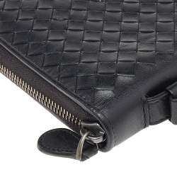 Pre Owned Bottega Veneta Black Intrecciato Leather Zip Around Wallet