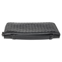 Pre Owned Bottega Veneta Black Intrecciato Leather Zip Around Wallet