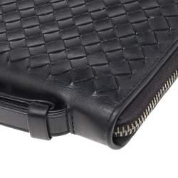 Pre Owned Bottega Veneta Black Intrecciato Leather Zip Around Wallet