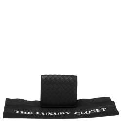 Bottega Veneta Black Intrecciato Leather Trifold Wallet