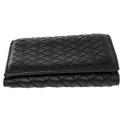 Bottega Veneta Black Intrecciato Leather Trifold Wallet