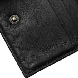 Bottega Veneta Black Intrecciato Leather Trifold Wallet