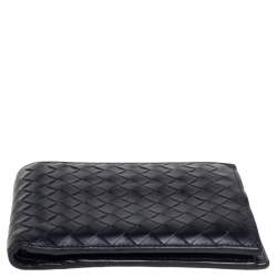 Pre Owned Bottega Veneta Black Intrecciato Leather Bifold Wallet