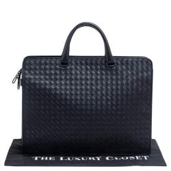 Bottega Veneta Black Intrecciato Leather Laptop Briefcase 