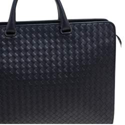Pre Owned Bottega Veneta Black Intrecciato Leather Laptop Briefcase