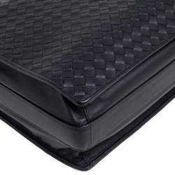 Pre Owned Bottega Veneta Black Intrecciato Leather Laptop Briefcase