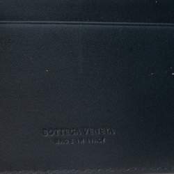 Pre Owned Bottega Veneta Navy Blue Intrecciato Leather Money Clip Bifold Wallet