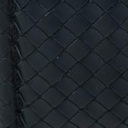 Pre Owned Bottega Veneta Navy Blue Intrecciato Leather Money Clip Bifold Wallet