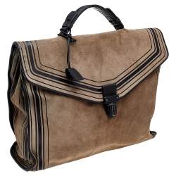 Pre Owned Bottega Veneta Brown/Black Suede and Leather Briefcase 