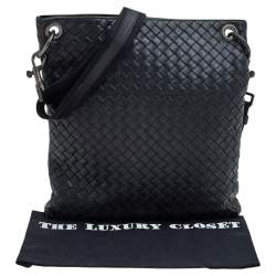 Pre Owned Bottega Veneta Black Intrecciato Leather Messenger Bag