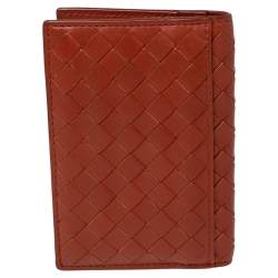 Pre Owned Bottega Veneta Brown Intrecciato Leather Card Holder