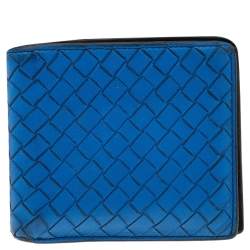 Pre Owned Bottega Veneta Blue Intrecciato Leather Bifold Wallet