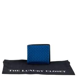 Pre Owned Bottega Veneta Blue Intrecciato Leather Bifold Wallet