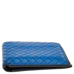 Pre Owned Bottega Veneta Blue Intrecciato Leather Bifold Wallet