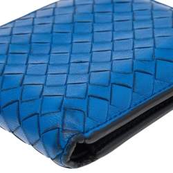 Pre Owned Bottega Veneta Blue Intrecciato Leather Bifold Wallet