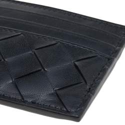 Pre Owned Bottega Veneta Black Intrecciato Leather Card Holder