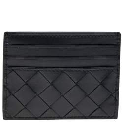 Pre Owned Bottega Veneta Black Intrecciato Leather Card Holder