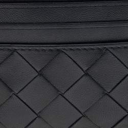 Pre Owned Bottega Veneta Black Intrecciato Leather Card Holder
