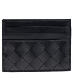 Pre Owned Bottega Veneta Black Intrecciato Leather Card Holder