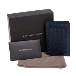 Pre Owned Bottega Veneta Navy Blue Intrecciato Leather Card Holder