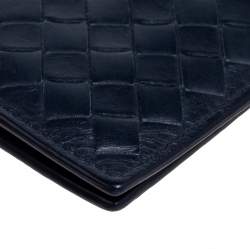Pre Owned Bottega Veneta Navy Blue Intrecciato Leather Card Holder