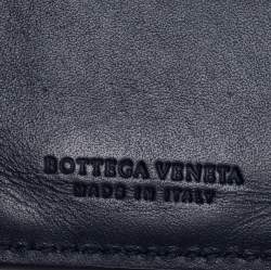 Pre Owned Bottega Veneta Navy Blue Intrecciato Leather Card Holder