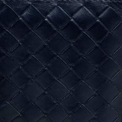 Pre Owned Bottega Veneta Navy Blue Intrecciato Leather Card Holder