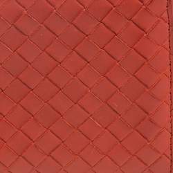Pre Owned Bottega Veneta Orange Intrecciato Leather Bifold Wallet