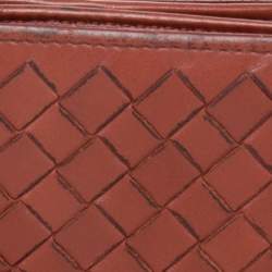 Pre Owned Bottega Veneta Brown Intreciatto Leather Bifold Compact Wallet
