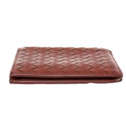 Pre Owned Bottega Veneta Brown Intreciatto Leather Bifold Compact Wallet