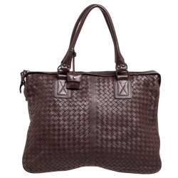 Bottega Veneta Dark Brown Intrecciato Leather Double Compartment Briefcase
