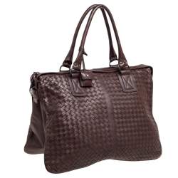 Bottega Veneta Dark Brown Intrecciato Leather Double Compartment Briefcase