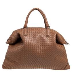 Pre Owned Bottega Veneta Brown Intrecciato Leather Weekender Bag